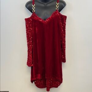Red Sequin Off shoulder Holiday Party Dress XL